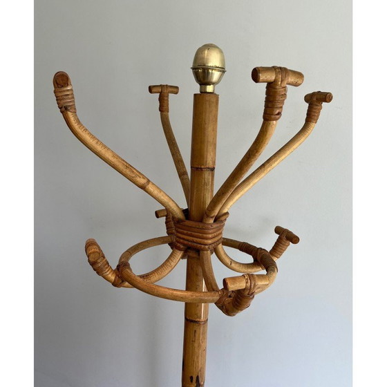 Image 1 of Vintage Garderobenständer aus Rattan und Messing, Frankreich 1970
