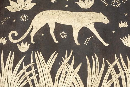 Gemalte Leinwand. Panther Auf Goldenem Hintergrund. Zeitgenössische Arbeit