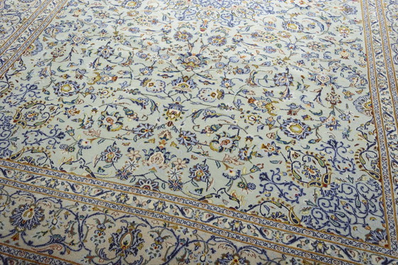 Image 1 of Handgeknüpfter Keshan Pistaziengrün Orientteppich – 405 X 303 Cm