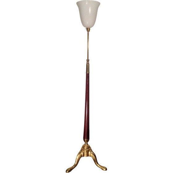 Image 1 of Dreibeinige Stehlampe aus Messing, Mahagoni und Glas - 1930er Jahre