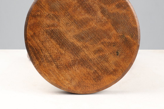 Image 1 of Französisch Handcrafted Brutalist Rustic Low Tripod Hocker in Massivholz