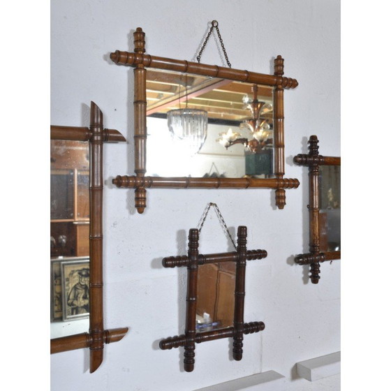 Image 1 of Satz von 5 Vintage-Wandspiegeln aus Bambusimitat, Frankreich
