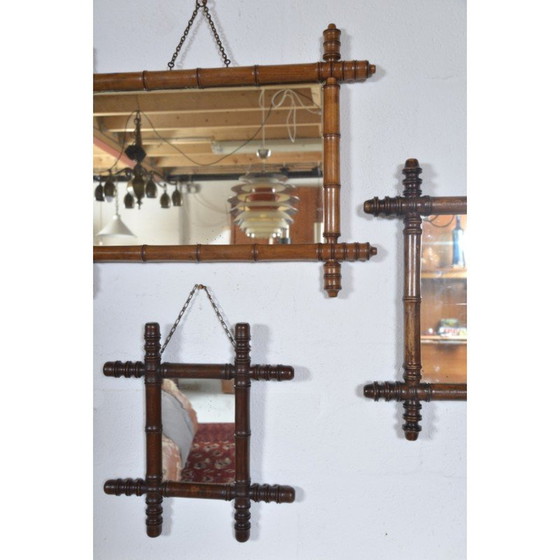 Image 1 of Satz von 5 Vintage-Wandspiegeln aus Bambusimitat, Frankreich