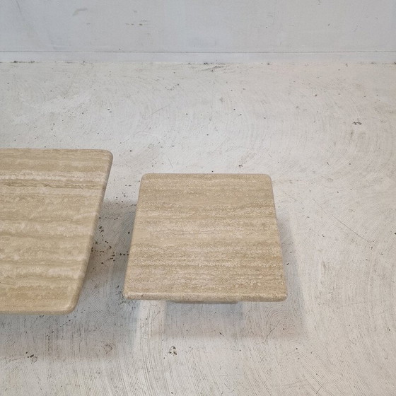 Image 1 of Satz von 3 Couchtischen aus Travertin, Italien 1980