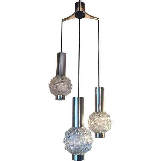 Image 1 of Vintage 3 Glas und verchromt Licht Hängelampe - 1970er