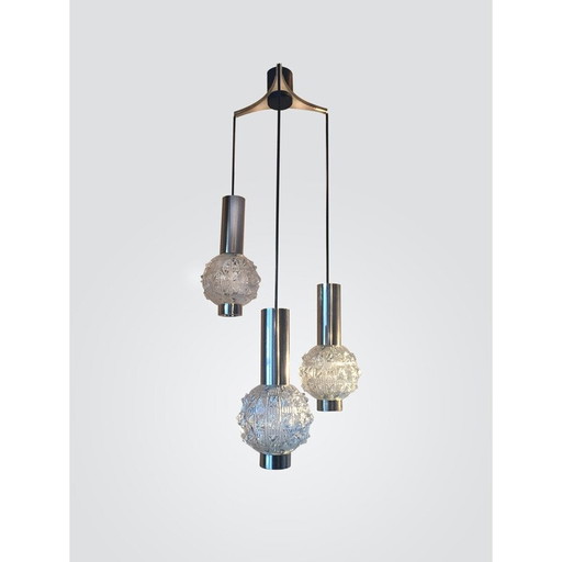 Vintage 3 Glas und verchromt Licht Hängelampe - 1970er