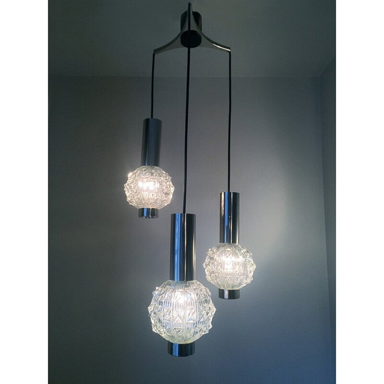 Image 1 of Vintage 3 Glas und verchromt Licht Hängelampe - 1970er