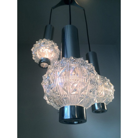 Image 1 of Vintage 3 Glas und verchromt Licht Hängelampe - 1970er