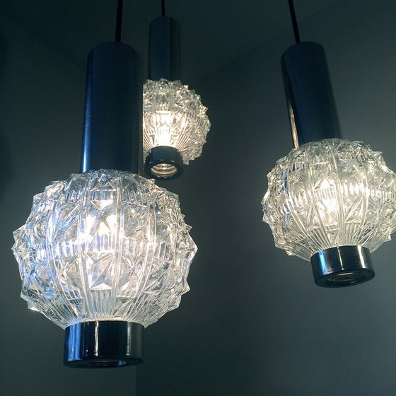 Image 1 of Vintage 3 Glas und verchromt Licht Hängelampe - 1970er