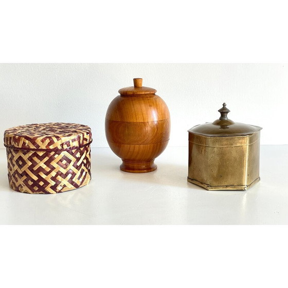 Image 1 of Satz von 3 Kisten aus Messing und Holz, China