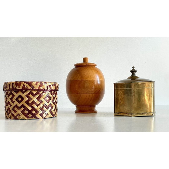 Image 1 of Satz von 3 Kisten aus Messing und Holz, China