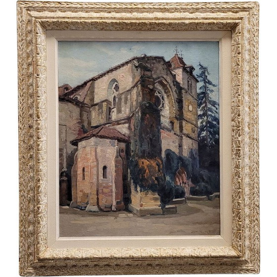 Image 1 of Öl auf alter Tafel "Abbaye de Sorde" von Jean Rigaud, Frankreich 1943