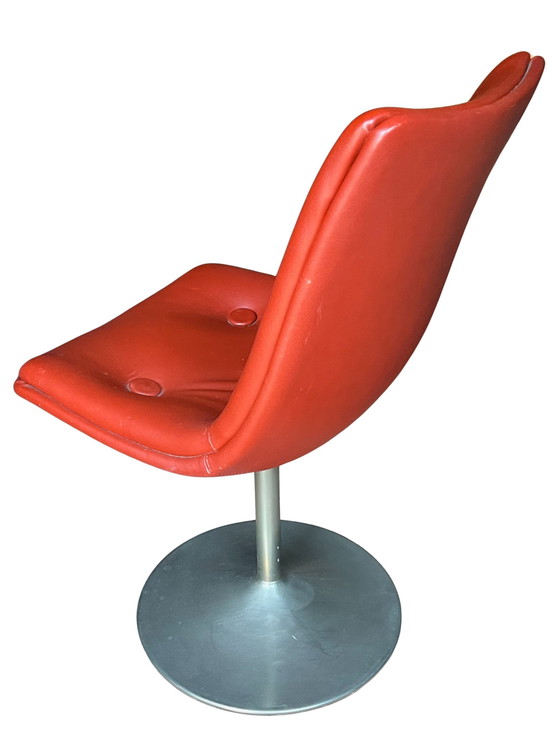 Image 1 of 6x Bright Red Leather Tulip Chairs Space Age '70s