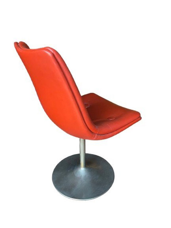 Image 1 of 6x Bright Red Leather Tulip Chairs Space Age '70s