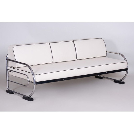 Image 1 of Weißes 3-Sitzer-Sofa von Robert Slezak für Slezak Factories, Tschechoslowakei 1930er Jahre