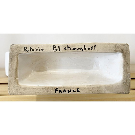 Image 1 of Weiße Keramikvase mit Tulpen von Pol Chambost, Frankreich 1940er Jahre