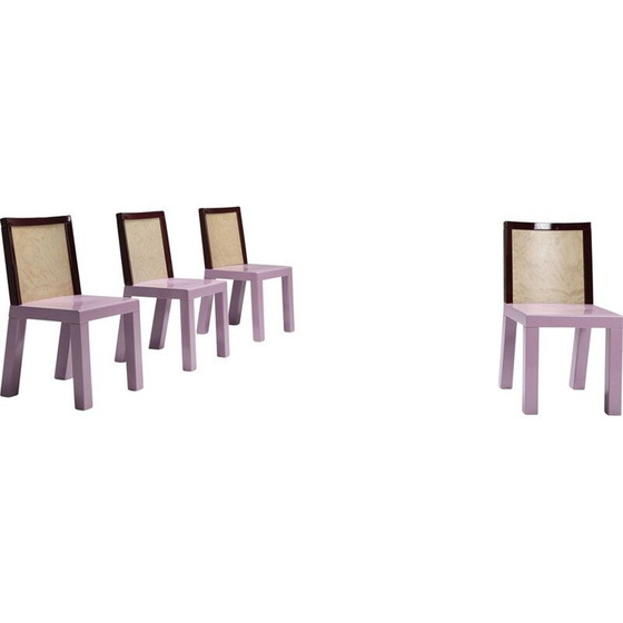 Image 1 of Satz von 4 rosafarbenen Mid Century-Esszimmerstühlen von Ettore Sottsass für Leitner, 1980er