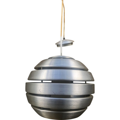 Vintage Pendelleuchte aus poliertem Stahl mit zylindrischer Kugel, 1970
