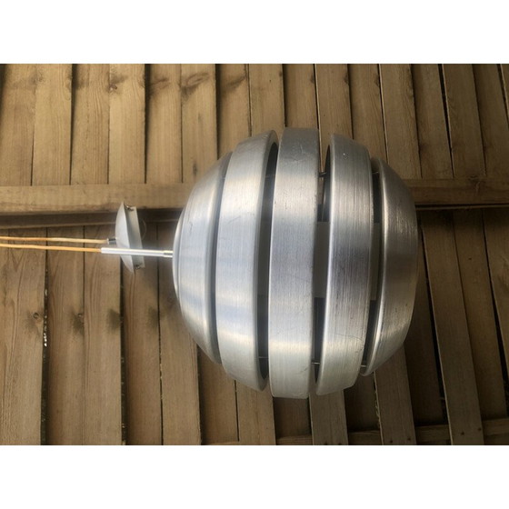 Image 1 of Vintage Pendelleuchte aus poliertem Stahl mit zylindrischer Kugel, 1970