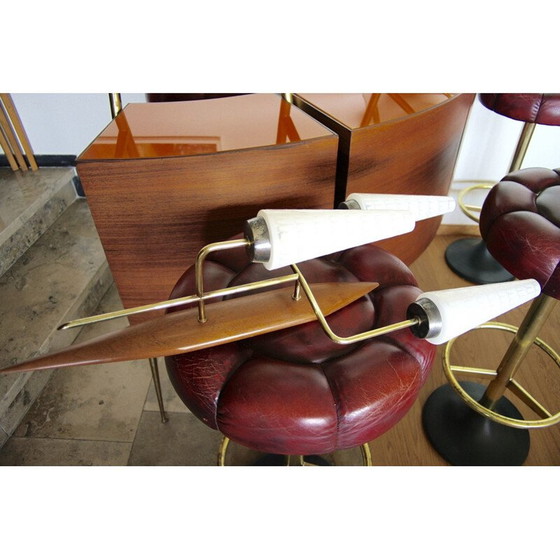 Image 1 of Alte Wandlampe aus Teakholz und Messing, 1950