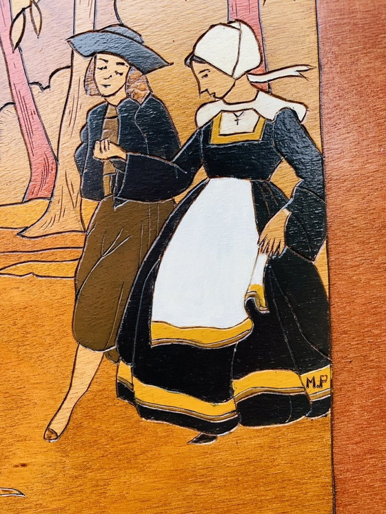 Image 1 of Holz geschnitzt Folk Art Panels, 1920'S, Satz von 2