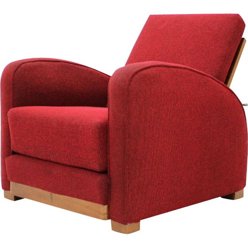 Sessel aus Holz und Stoff Modell H-282 von Jindřich Halabala, Tschechoslowakei 1945