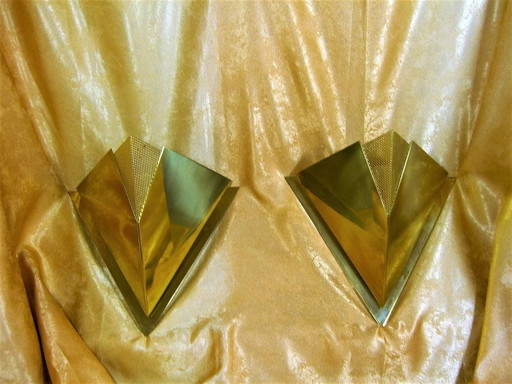 Sconces (2), Wandleuchten, Mid Century Modern, Art Deco, Messing, Hyper Vintage, sehr selten
