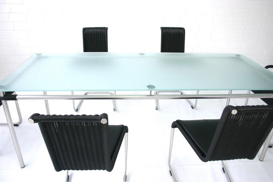 Image 1 of Tecta Kragtisch, Esstisch / dining table, glass table with stainless steel frame to B20, B25
