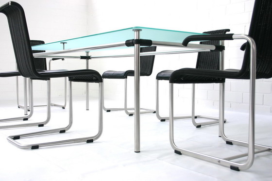 Image 1 of Tecta Kragtisch, Esstisch / dining table, glass table with stainless steel frame to B20, B25