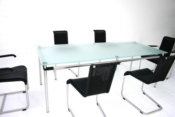 Image 1 of Tecta Kragtisch, Esstisch / dining table, glass table with stainless steel frame to B20, B25