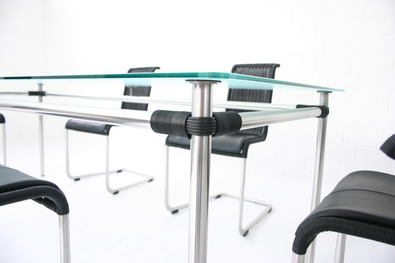 Image 1 of Tecta Kragtisch, Esstisch / dining table, glass table with stainless steel frame to B20, B25