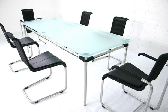 Image 1 of Tecta Kragtisch, Esstisch / dining table, glass table with stainless steel frame to B20, B25