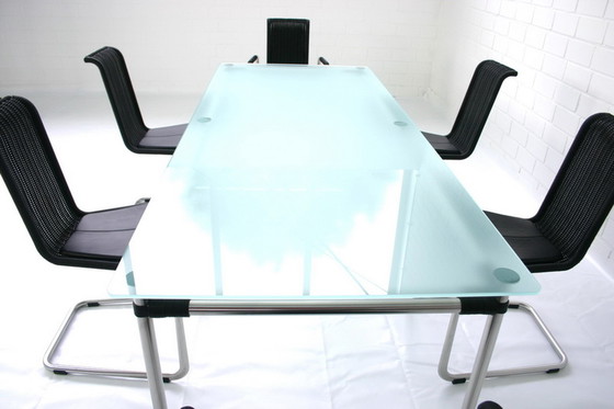Image 1 of Tecta Kragtisch, Esstisch / dining table, glass table with stainless steel frame to B20, B25