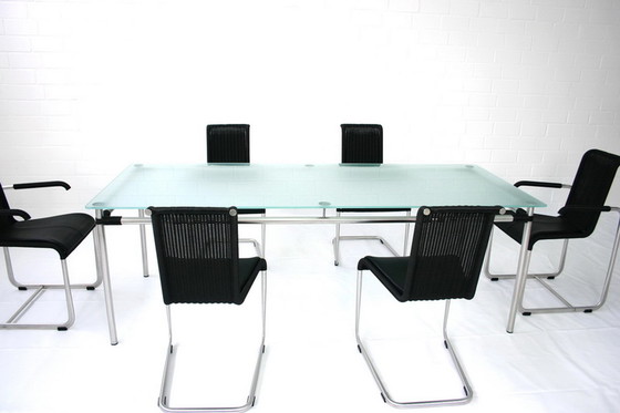 Image 1 of Tecta Kragtisch, Esstisch / dining table, glass table with stainless steel frame to B20, B25