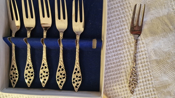 Image 1 of Vintage Antike Kuchengabeln Ajour-Motiv