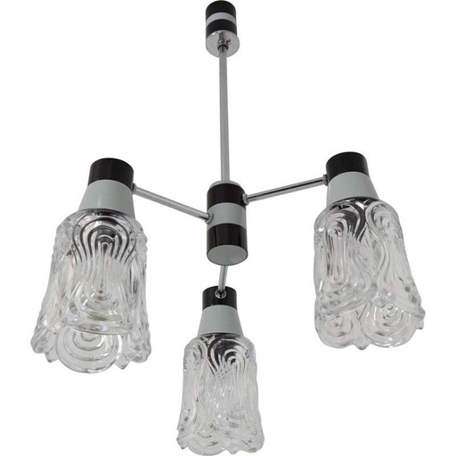 Vintage Glas Chrom Metall lackiert Kronleuchter von Drukov, Tschechoslowakei 1960