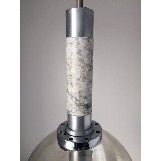 Image 1 of Vintage-Hängeleuchte aus Marmor, gebürstetem Edelstahl und Rauchglas, Italien 1970