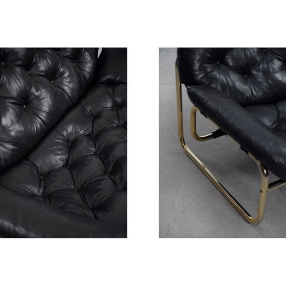 Image 1 of Schwarzes Ledersofa von John-Bertil Häggström für Swed-Form Skandinavien 1970er Jahre