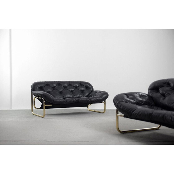 Image 1 of Schwarzes Ledersofa von John-Bertil Häggström für Swed-Form Skandinavien 1970er Jahre