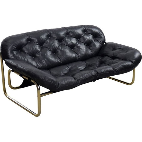Image 1 of Schwarzes Ledersofa von John-Bertil Häggström für Swed-Form Skandinavien 1970er Jahre