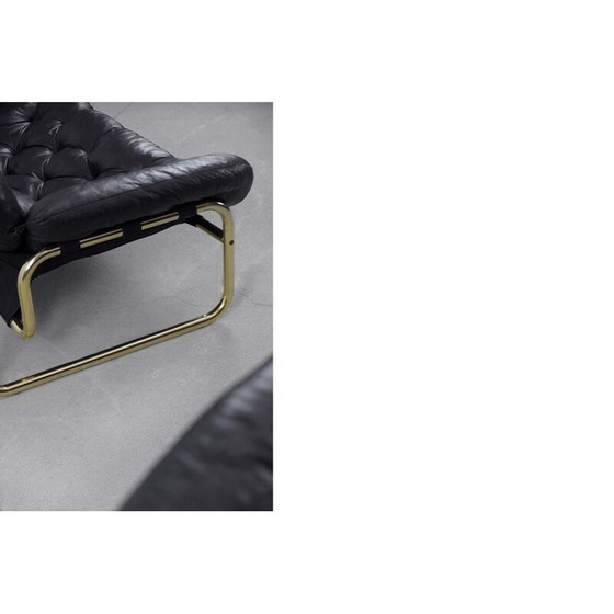 Image 1 of Schwarzes Ledersofa von John-Bertil Häggström für Swed-Form Skandinavien 1970er Jahre