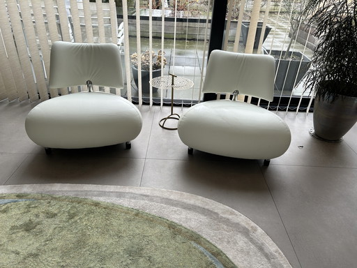 2x Leolux Pallone in weißem Leder