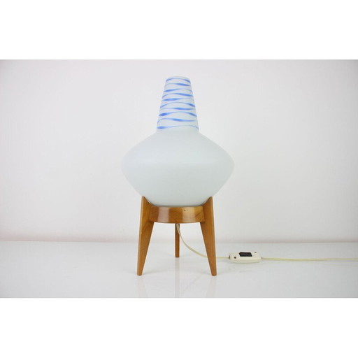 Vintage Tischlampe aus Holz und Glas von Uluv, Tschechoslowakei 1960