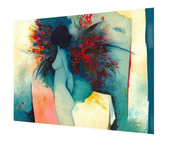 Image 1 of Originallithografie - Frau mit Blumenstrauß - Claude Gaveau - Künstlerischer Abzug - 1980