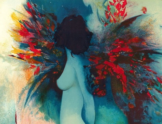 Image 1 of Originallithografie - Frau mit Blumenstrauß - Claude Gaveau - Künstlerischer Abzug - 1980