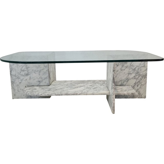 Image 1 of Italienischer Couchtisch aus Marmor und Glas, 1980er Jahre