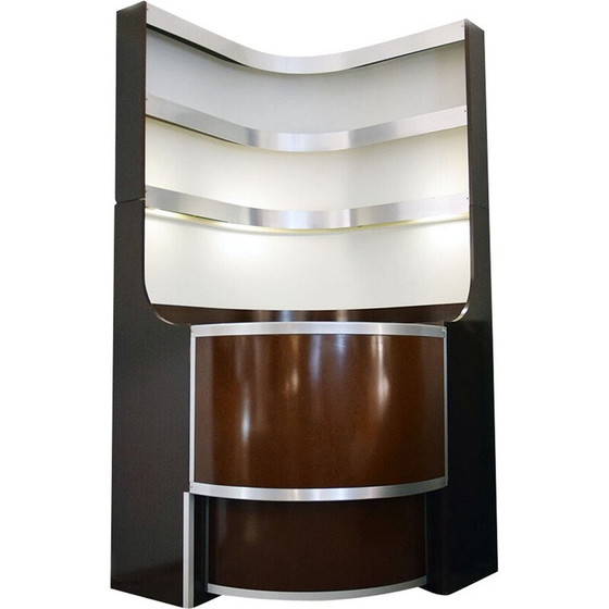 Image 1 of Vintage Space Age Eck-Barschrank aus gebogenem Holz, Italien 1970