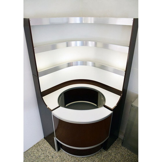 Image 1 of Vintage Space Age Eck-Barschrank aus gebogenem Holz, Italien 1970