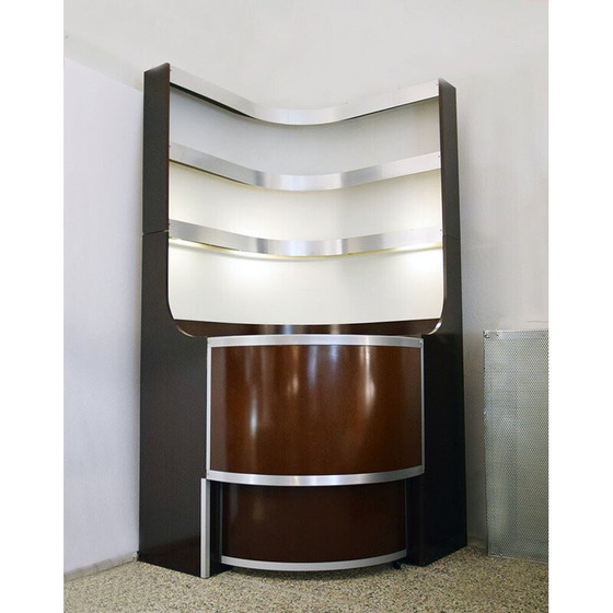 Image 1 of Vintage Space Age Eck-Barschrank aus gebogenem Holz, Italien 1970