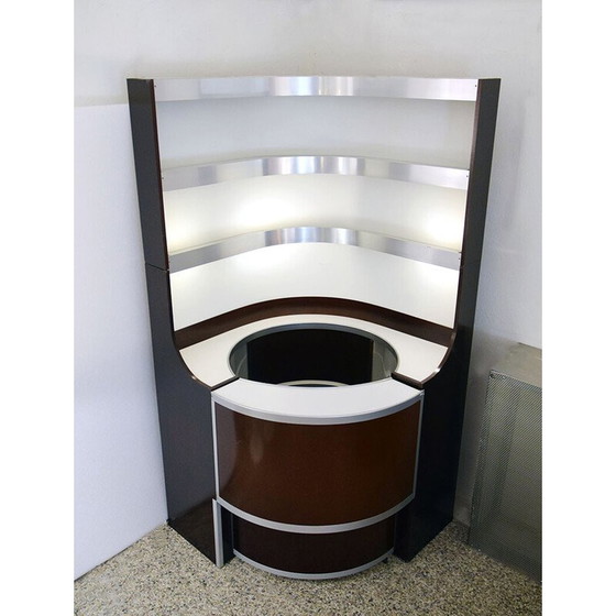 Image 1 of Vintage Space Age Eck-Barschrank aus gebogenem Holz, Italien 1970